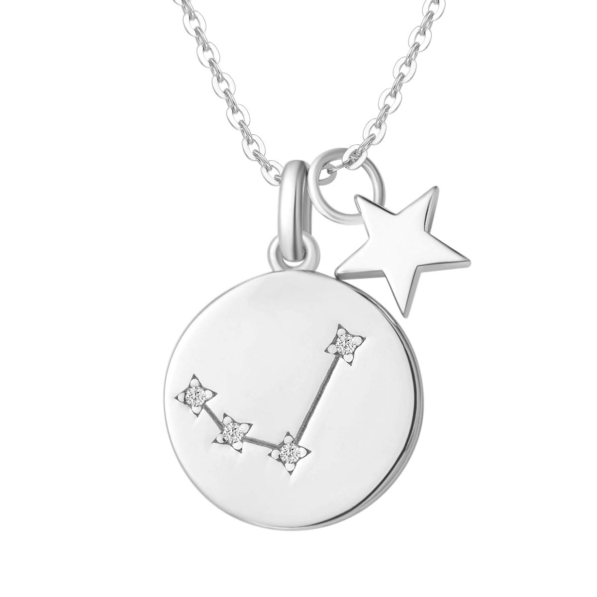 FANCIME Collar con Colgante de Signos del Zodiaco Constelaciones Horoscopo Collar para Mujer de Plata de Ley 925 Chapada Oro Blanco y Circonita Cúbica - Longitud Cadena: 40 + 5 cm