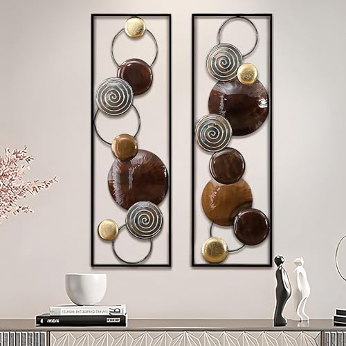 Image of Framing Hub Metal Multicolor Wall Decor Leaf Wall Hanging Decoration, Wall Art Frame Home Decor for Living Room Office Bedroom Hotel (12x36 Inch)
