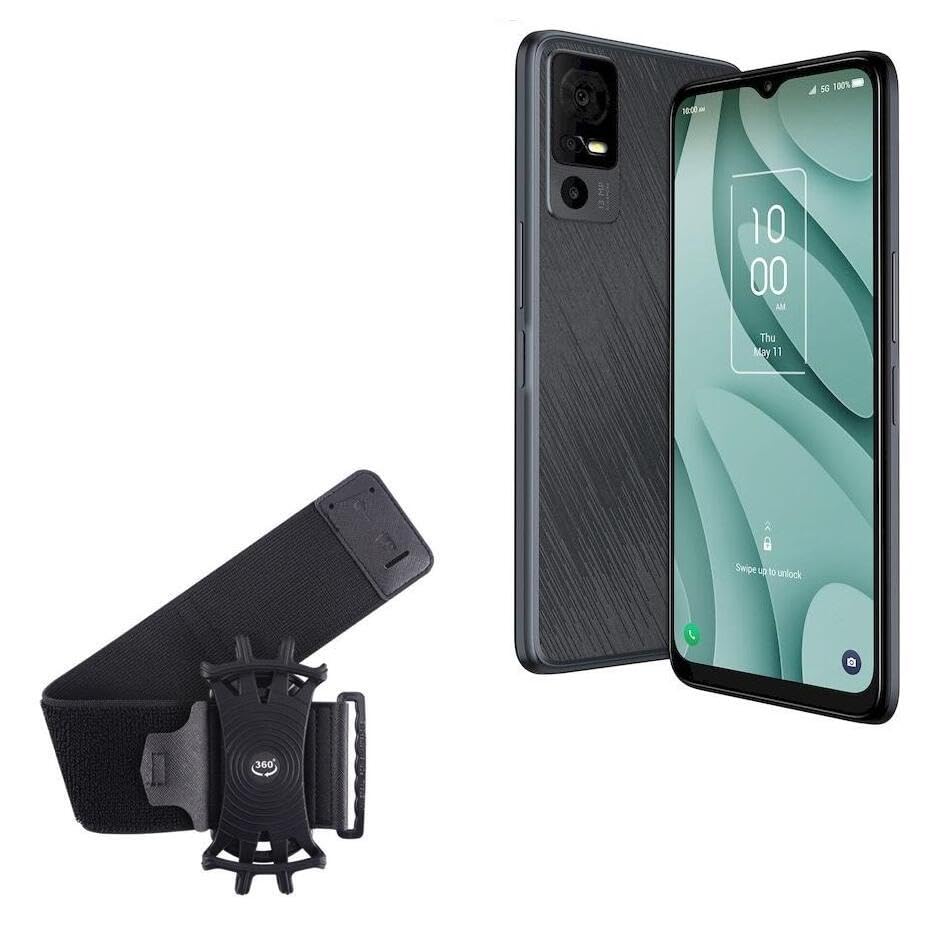 BoxWave Holster Compatible with TCL 40 XE - ActiveStretch Sport Armband, Adjustable Armband for Workout and Running - Jet Black