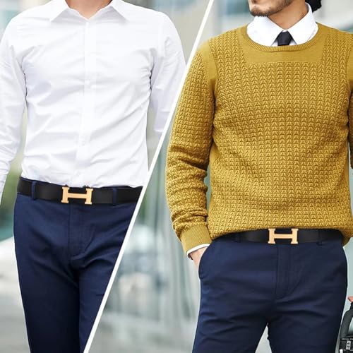 Image of Aurolran Men&Womens Leather Dress Belt Business Automatic Buckle Belt Color-Black Silver Gold