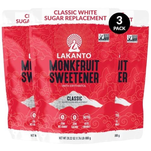 Image of Lakanto Classic Monk Fruit Sweetener with Erythritol - White Sugar Substitute, Zero Calorie, Keto Diet Friendly, Zero Net Carbs, Baking, Extract, Sugar Replacement (Classic White - 1.76 lb Pack of 3)