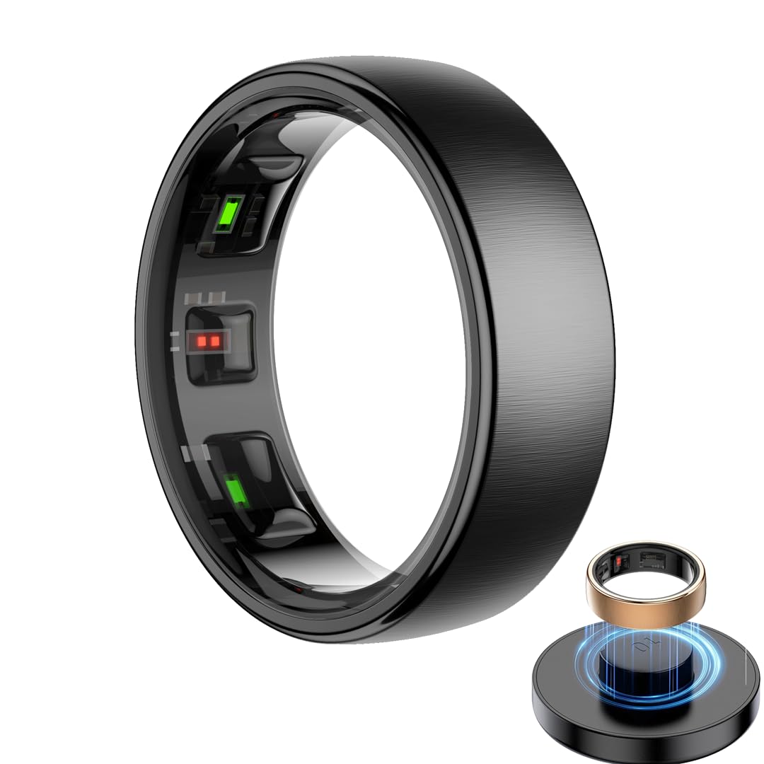 MEIION Anello Smart Volovivo con Carica Wireless - Per Uomini e Donne | Per Uomini e Donne, Monitoraggio Sonno, Battito Cardiaco,Temperatura, Contapassi, Modalità Sportive per Uso Quotidiano