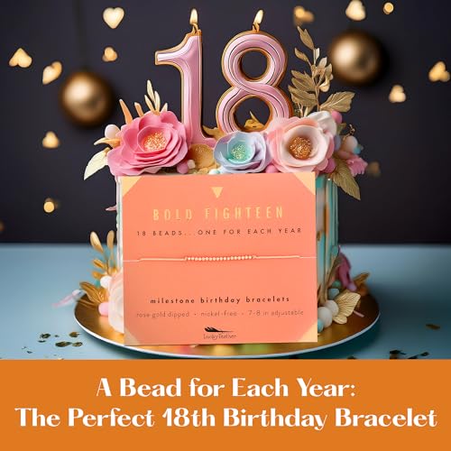 Lucky Feather Milestone 18th Birthday Gifts For Women - 14K Gold Dipped Beads Bracelet on Adjustable 7”- 8” Cord - Bold 18 Year Old Gifts3