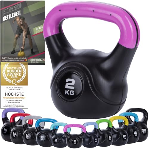 Body & Mind® Kettlebell Kugelhantel 2-20 kg - Workout Gewicht-Hantel für Kraft-Training - Profi Fitness Schwunghantel aus Kunststoff (a - 2 kg)