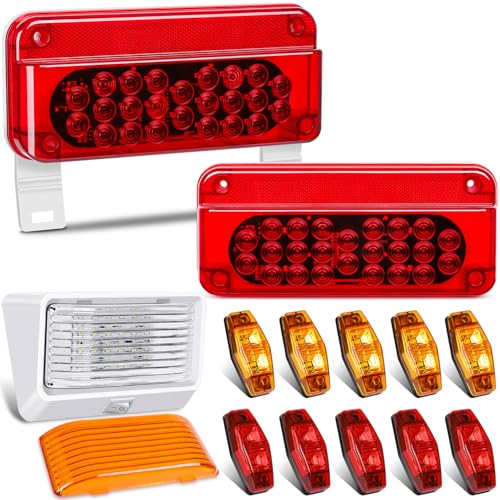 LINKITOM LED Trailer Light Kit 2-Pack RV Camper Tail Lights with Red Reflector 10pcs Side Marker Lights and RV Porch Light - for Trailers RVs Campers IP67 Waterproof