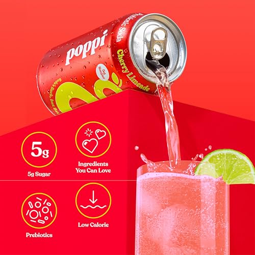 Image of Poppi Prebiotic Soda, Sparkling Water & Fruit Juice, Cherry Limeade, 12 Oz, 12 Pack