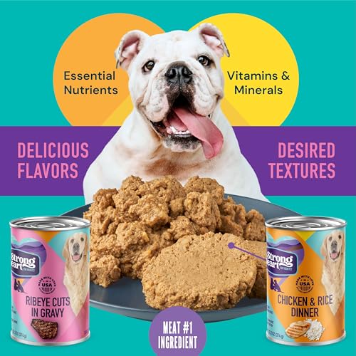 Image of A Strong Heart Wet Dog Food Variety Pack - Ribeye Cuts in Gravy & Chicken Rice Chopped Dinner | All Life Stages | Complete & Balanced | Real Beef & Chicken | Made in USA | 12-Pack