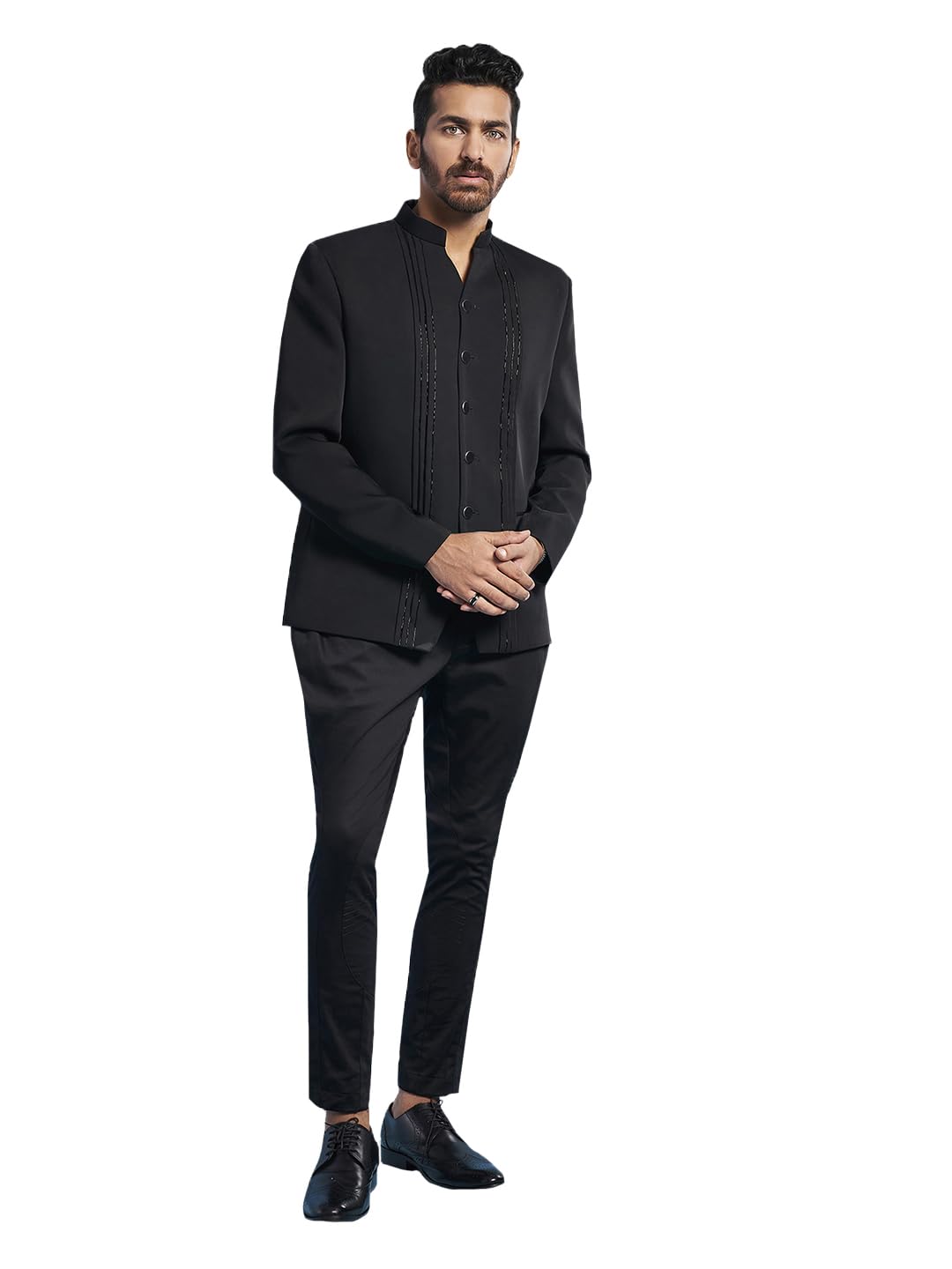 Men's Imported Suiting Sherwani Set - Imported Suiting Fabric Embroidered Sequiend Indo Western,And Pant Set-image-15