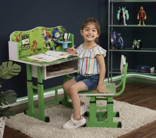 Image of Kids Study Table and Chair Set | 4-15 Years | Adjustable Height| Strong and Ergonomic | Multifunctional Writing Desk for Kids (Green)