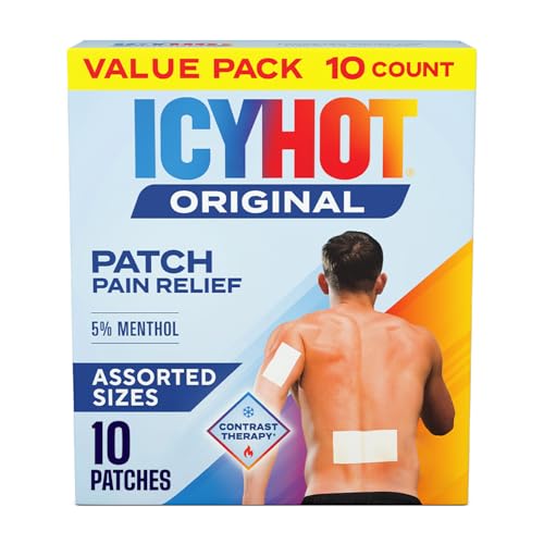 Icy Hot Original Pain Relief Patch Variety Pack, 5 Medium and 5 Large Comfortable Fabric Patches with Menthol 5%, Contrast Therapy for Backaches, Joints, Muscle Strains and Arthritis, 10 ct.