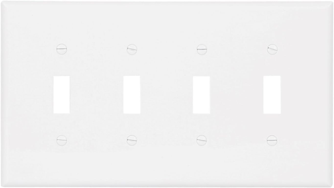 Eaton PJ4W Mid-Size Polycarbonate 4-Gang Toggle Switch Wallplate, White