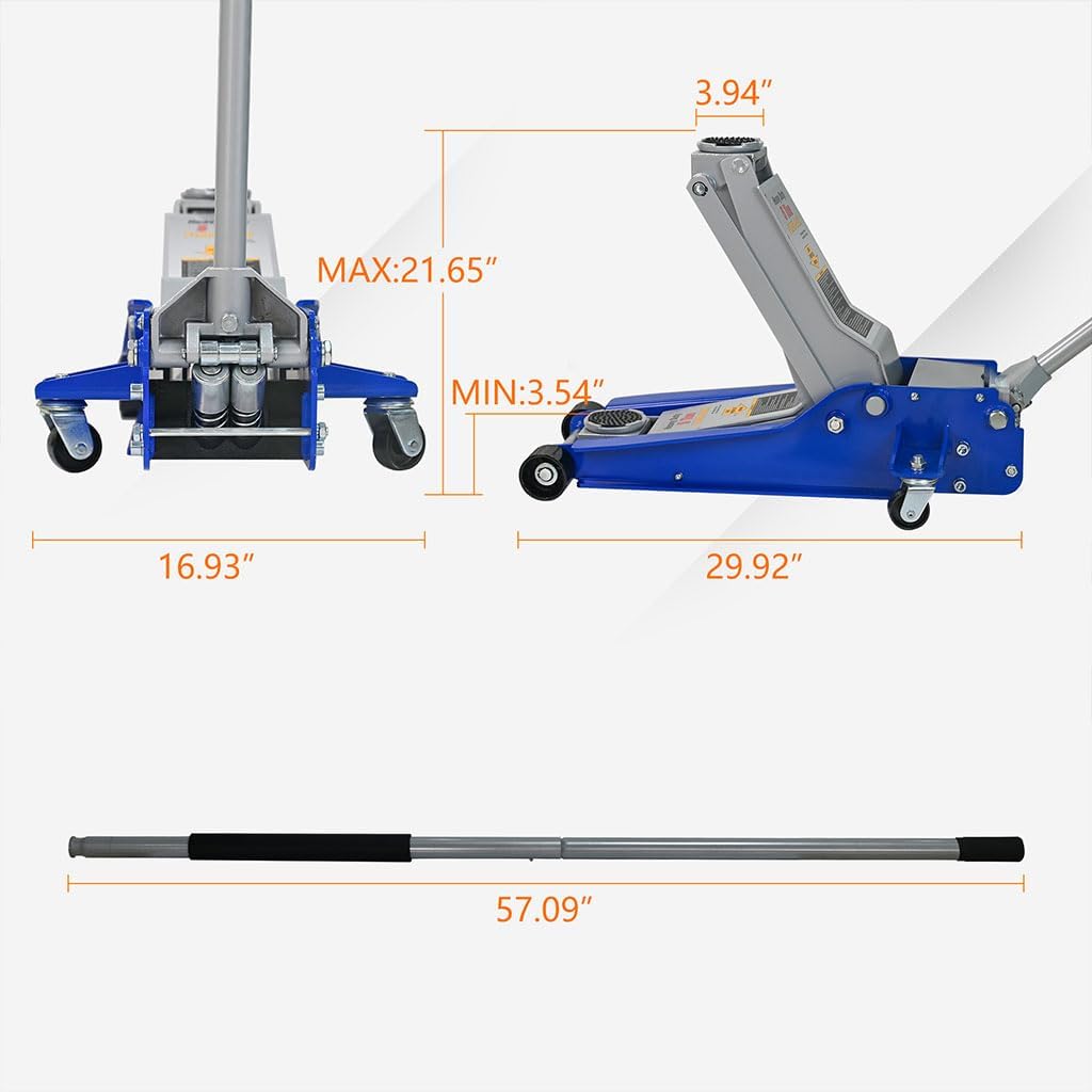 Steel Engine Motor Stand, 5 Ton (11,000lbs) Low Profile Floor Jack Hydraulic Jack with Dual Piston Quick Lift Pump,Heavy-Duty Steel Floor Jack Lifting Range 3.54"-21.65" for Various Vehicles