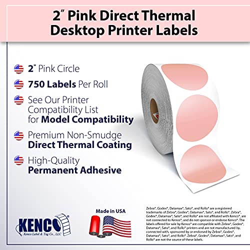 2” Circle Direct Thermal Perforated Stickers Labels For Barcodes, Address, Small Business Labeling, Inventory And Color Coding – Compatible With Zebra, Rollo, Munbyn, And More (Pink, 1 Roll) #TOP1