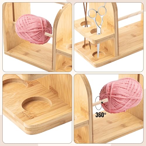 Support de fil à double broche en bois avec rangement d'accessoires