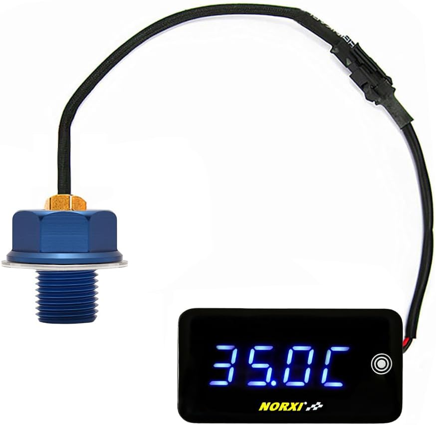 Universal Motorcycle 3in1 Multifunction Gauge for Touch Screens(Oil Temp+Voltmeter+Timer) Thermometer Fahrenheit/Celsius(℉/℃) Digital Voltage Meter Clock Multimeter for Motorcycle Car(M16*1.5,Blue)