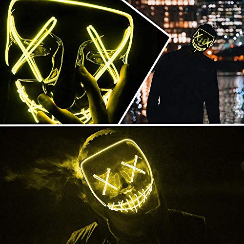 Masque Purga Grimace, LED Masque Halloween Carnaval Masqué, Light Up Masque Cosplay, Craneo Squelette Masques, Masque Resplendissant, 3 Modes d'éclairage – vue 5
