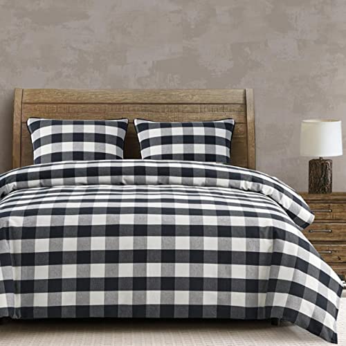 Hiend Accents Camille 3 Piece Comforter Set With Pillow Shams, Black And Natural Buffalo Check, Super Queen Size, Plaid Farmhouse Rustic Style Luxury Bedding Set, 1 Comforter And 2 Pillowcases #TOP1