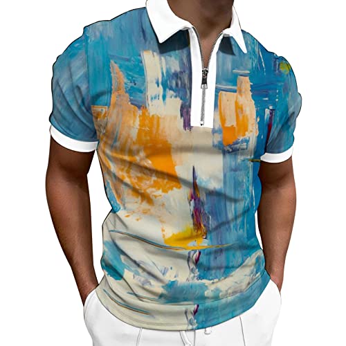 Hatop Mens Quarter Zipper Golf Polo Shirts Casual Short Sleeve Animal Print Polo Shirts Athletic Golf Shirts T-Shirts