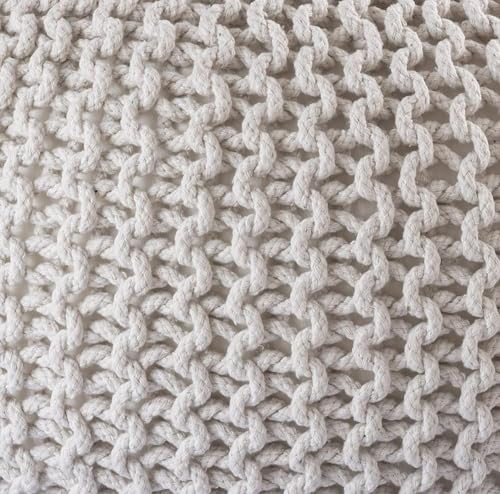 Image of Pouf Puffy for Living Room Sitting Round Ottoman Bean Filled Stool for Foot Rest - Hand Knitted Cable Style Dori Pouf - 20 Dia x 14 High (Yellow)