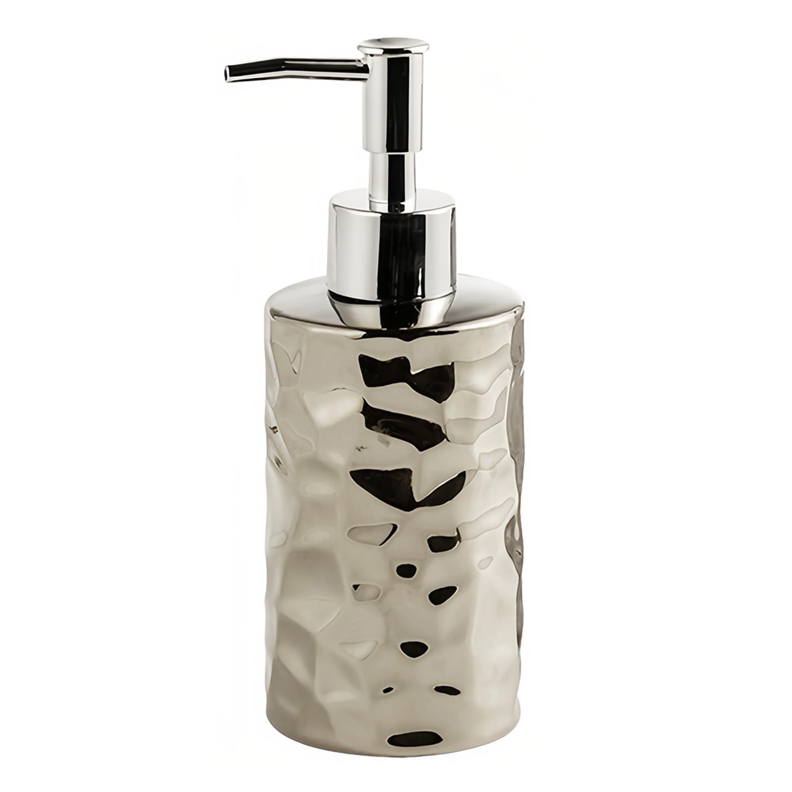 Bathroom Countertop Soap Ceramic Gold Lotion Bottle with Pump Sliver Shampoo Bottles for Barthroom Kitchen Decor and Accessories(Sliver 300ml)