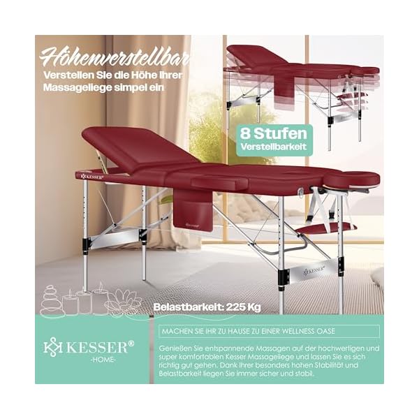 Table de Massage Mobile Pliable & réglable en Hauteur 3 Zones Lit de Massage Table d'esthétique Large Table de thérapie Aluminium + 10x Support Visage avec Appui-tête Accoudoirs & Sac