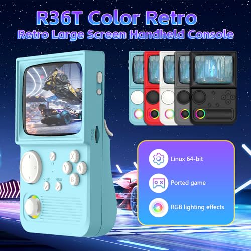 Image of R36T Retro Game Console, Handheld Game Console with 3.5in IPS HD Screen, Video Game Consoles Supports WiFi Networked Fighting and OTG, 3500mAh Battery, 64GB TF Card, Glacier Blue