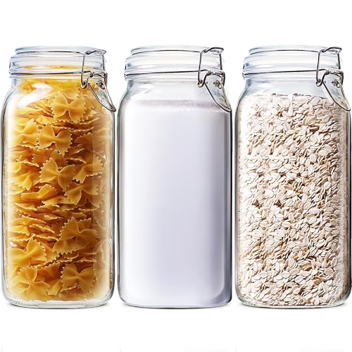 78oz - 3 Pack Square Glass Jars with Airtight Lid...