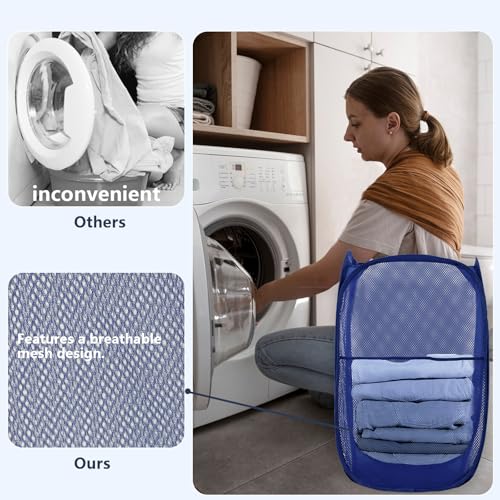 Image of Pop Up Laundry Hamper, Mesh Laundry Basket Collapsible, Foldable Hamper for Travel and Storage (Blue)
