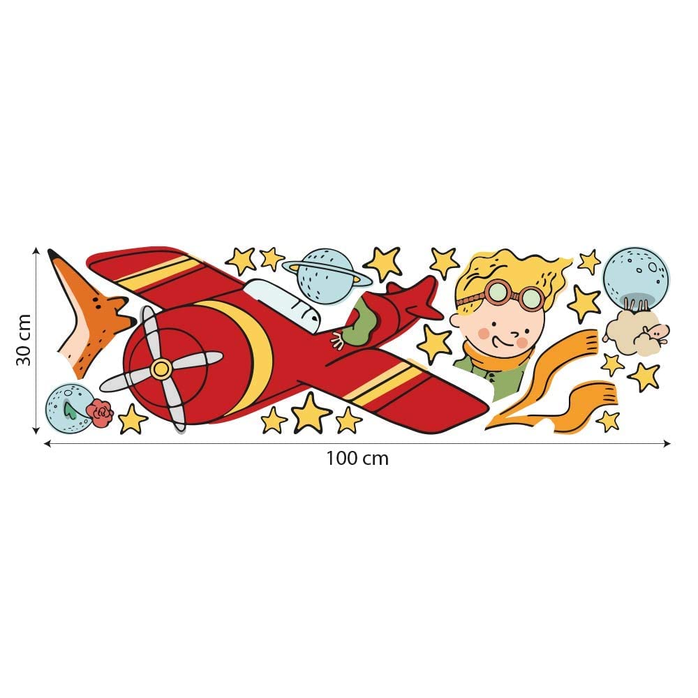 kina - Adesivo Murale Bambini Decorazione Parete Cameretta R00578 - Eco-Tessuto, Ecologico Anallergico, Riposizionabile, Effetto Carezza, Asilo Nido - Grafica Piccolo Principe e Misura 100x30 cm