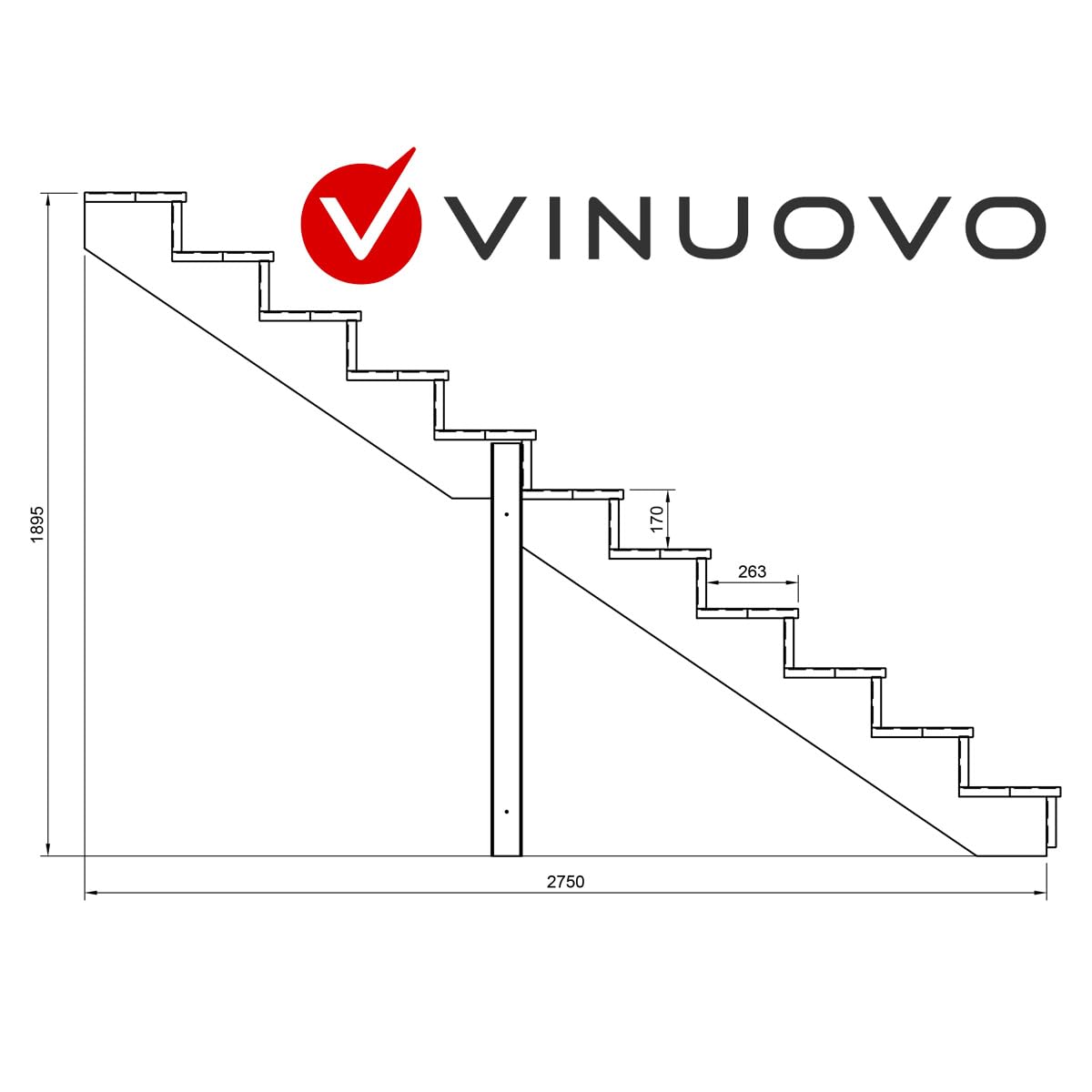 Escalera exterior h190cm - 11 peldaños de madera D29cm, B80cm CON apariencia