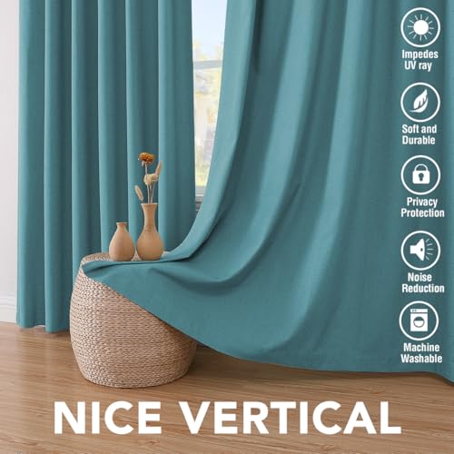 Image of H.VERSAILTEX Functional 100% Blackout Curtain with White Liner for Bedroom Primitive Linen Look Curtains 2 Panels Thermal Insulated Curtains for Living Room (52 x 72 Inches, Teal)