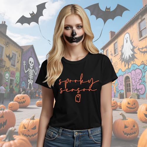 Halloween Shirts for Women Halloween Ghost T-Shirt Spooky Season Tee Tops3