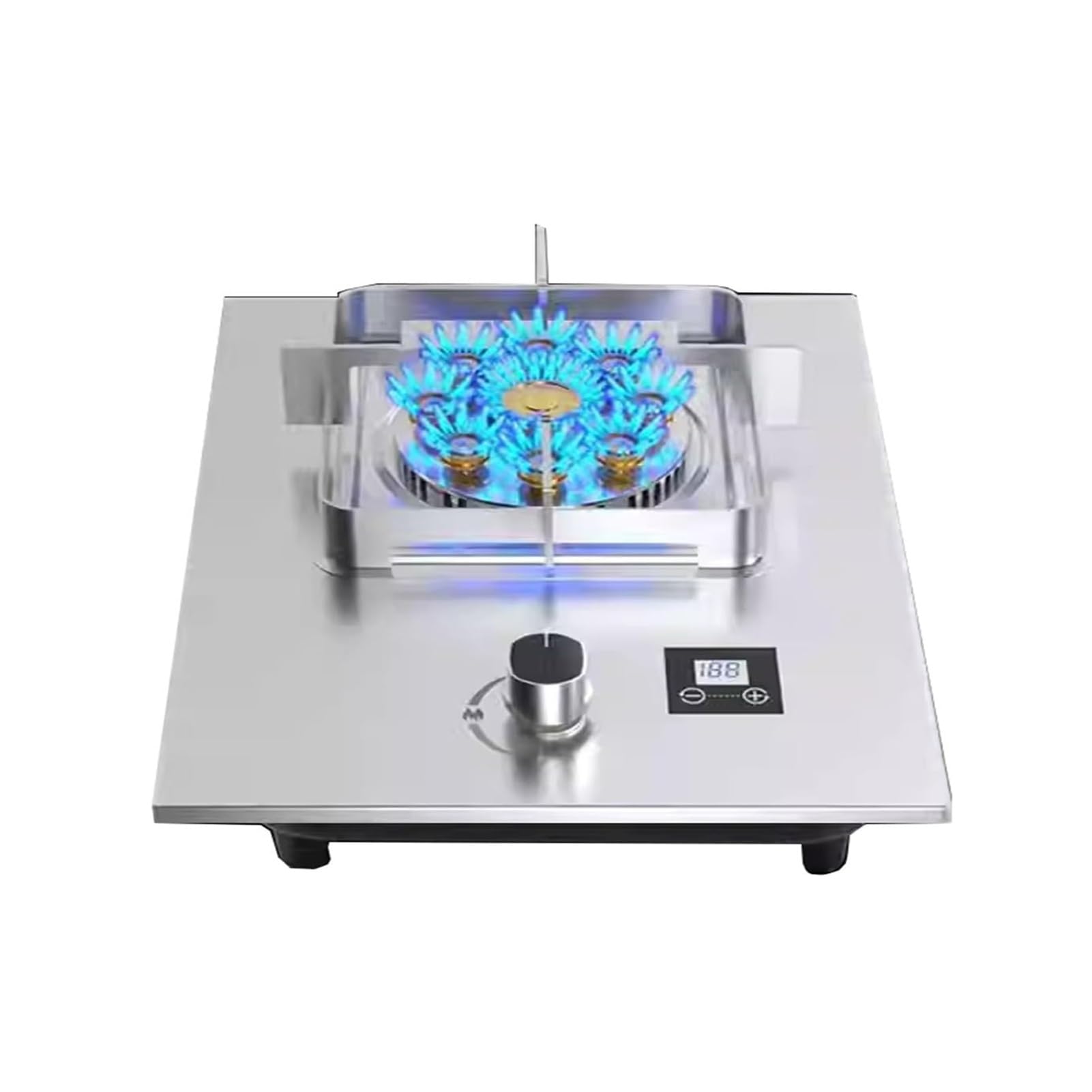 THEGA Cocina De Gas Portátil De 1 Quemador, 5,2 KW, De Acero Inoxidable, De Sobremesa, con 9 Cavidades, Temporizador De Alta Potencia Y Protección contra Apagado De Llama(NG)