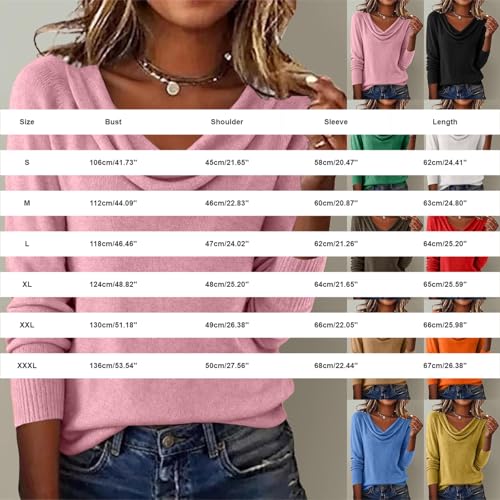 Women's Lightweight Cowl Neck Sweater Long Sleeve Fall Knit Top 2026 Orange - image 4