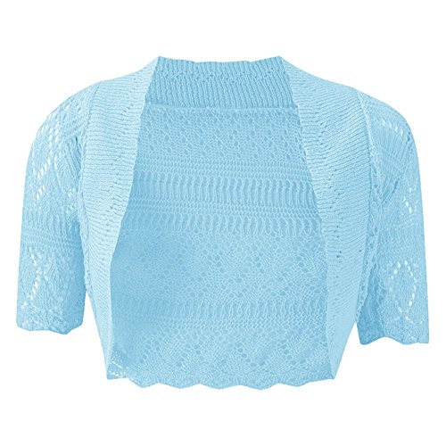 Chaqueta de punto para mujer de ganchillo calado con manga corta y frente abierto talla M negra