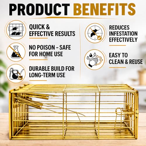 Image of PulGos Pack of 2 Mouse Trap Cage for Small & Large Rats |๐๐ฎ๐ฌ๐ญ๐ฉ๐ซ๐จ๐จ๐ Metal Catch & Release Trapper |Heavy Duty Iron Rat Trap (Chuha Pinjara) |Durable Rodent Cage for Home, Kitchen & Office Use