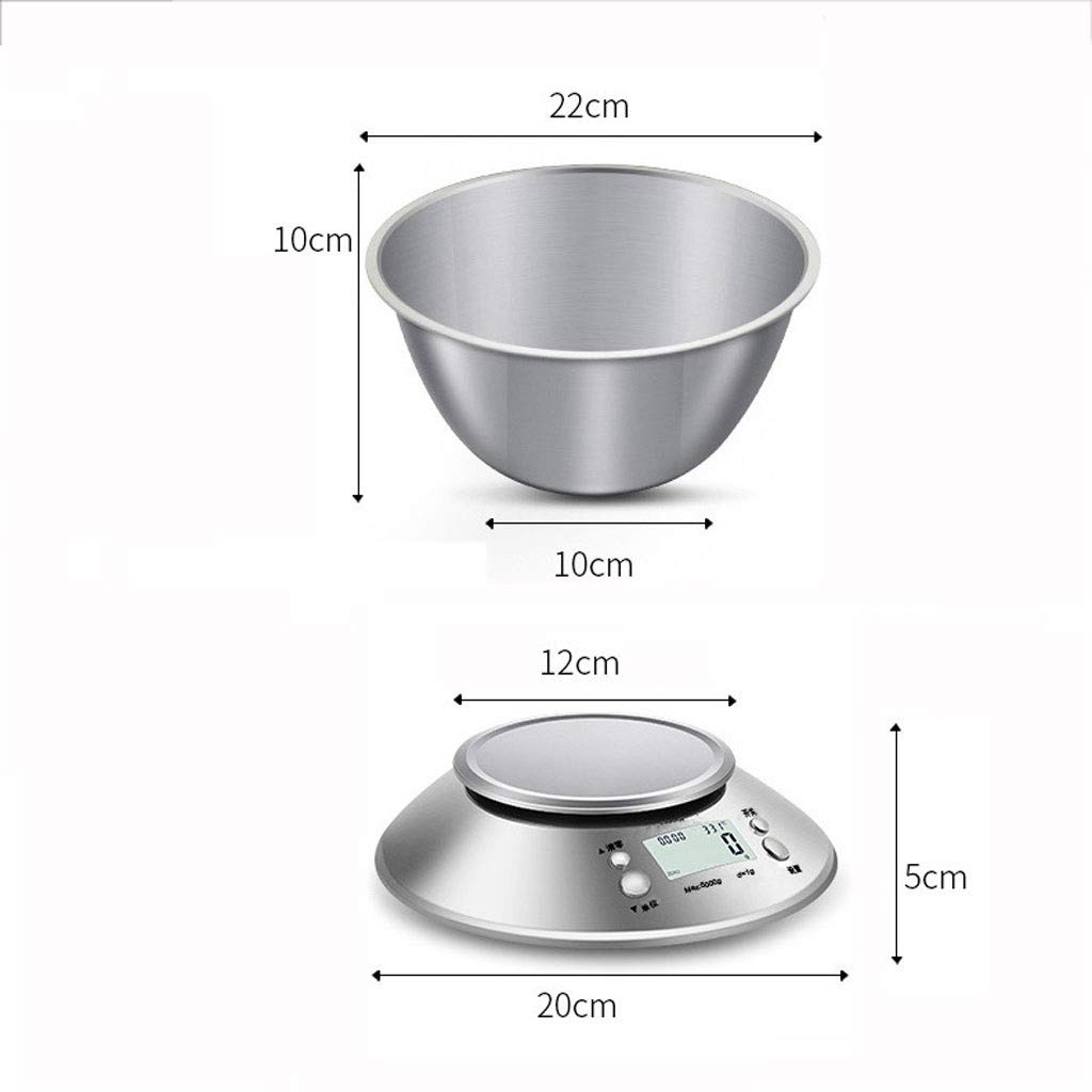 Cyfrowa elektroniczna waga z funkcją tarowania, wyświetlacz LCD ze stali nierdzewnej do gotowania, pieczenia, owoców, warzyw, 5 kg/1 g