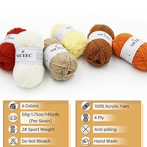 Image of NICEEC 300g Soft Assorted Colors Yarn - Sport Weight,100% Acrylic, 4 Ply, Bonbons Yarn for Crochet & Knit, DIY Project Starter Kit for Kids or Adults(Total 870yds) - White