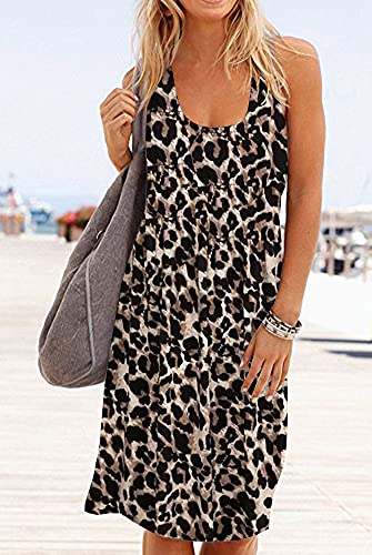Image of Camisunny Women Casual Loose Tank Dresses Sleeveless Beach Vacation Dress Swing Pleated U Neck Fashion Soft