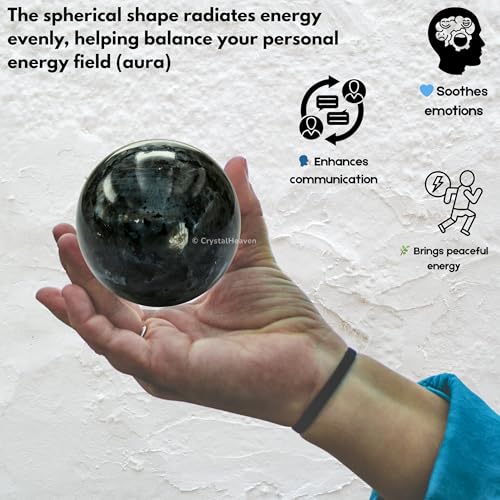 Image of Certified Larvikite Crystal Ball for Meditation - Premium Crystal Vastu Items for Home and Feng Shui Items for Good Luck - Ideal for Pooja Supplies and Spiritual Practices (2 inch Inch)