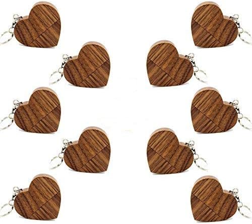 5PCS/10PCS Heart-Shaped Wood 2.0/3.0 USB Flash Drive USB Disk Memory Stick with Wooden (2.0/4GB, Walnut-10PCS)