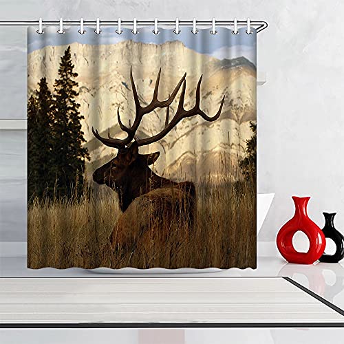 Artbones Elk Shower Curtain Deer In Autumn Forest Shower Curtain 72"X72" With Hooks Waterproof Fabric Country Farmhouse Cabin Decor Shower Curtain #TOP1
