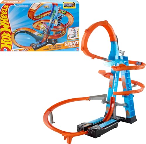 Hot Wheels - Coffret Altitude Crash avec loopings et propulseur pour véhicules avec Petite Voiture de Course, Emballage fermé, Jouet pour Enfant, GWT39