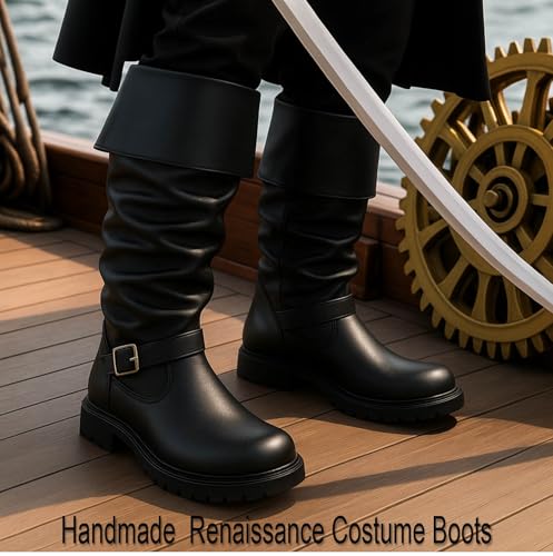 Image of Cutecrop Men's Medieval Pirate Boots Renaissance Costume Boots | Fantasy Cosplay Shoes, Faux Leather, Viking Gothic Leather Shoes