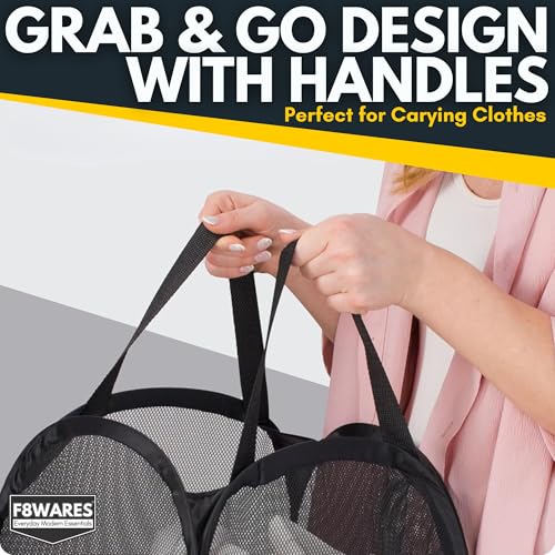 Image of F8WARES 2PK 75 Litres Nylon Mesh Foldable Laundry Basket for Clothes - Odourless Breathable Laundry Bag for Clothes with Carry Handles - Kids Toy Baskets For Storage & Dirty Cloth Basket Hamper Black