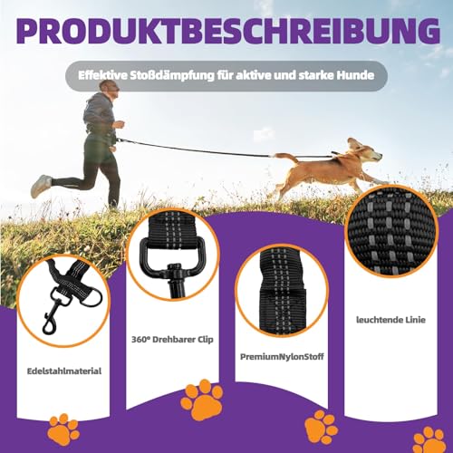 Elastische Hundeleine Ruckdämpfer für Hunde Leine - Nylon-Kurzleine mit Reflektorgarn, Dämpfung beim Fahrradfahren, für mittlere und große Hunde (2.5 * 42cm)