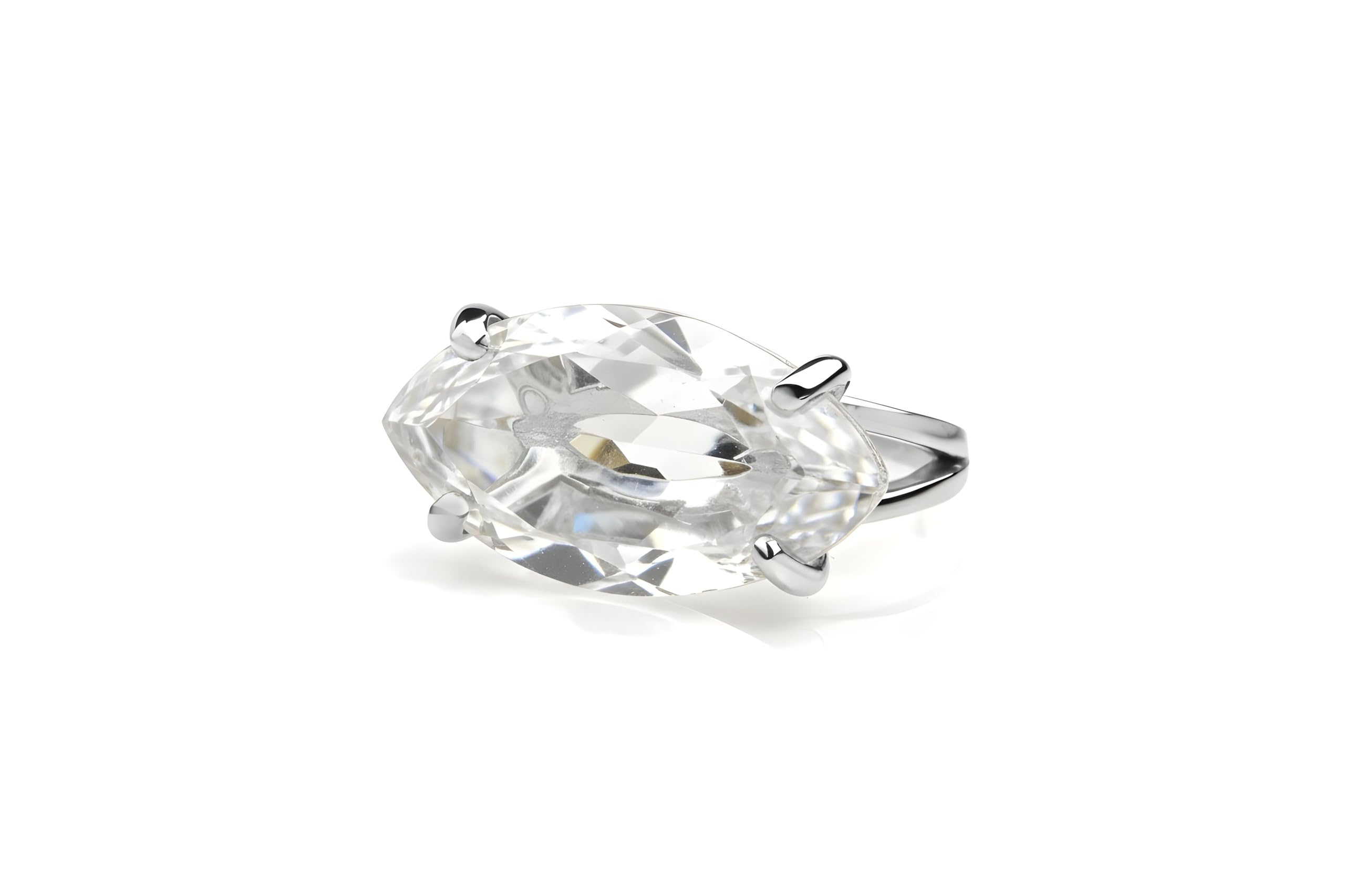 Anillos de Marquesa para Mujeres - Anillo de Cuarzo Claro Lleno de Oro 14k - Anillo de Boda de Oro Amarillo Anillo de Declaración Anillo de Compromiso - con Caja de Regalo