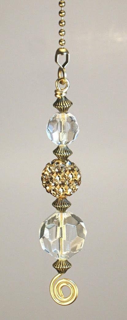 Trace Ellements Glimmering Gold Rhinestone and Clear Crystal Glass Ceiling Fan Pull Chain