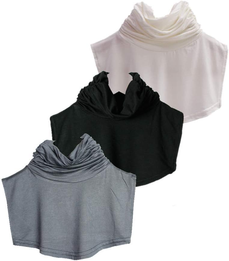 Women Half Top Mock Blouse Turtleneck Dickey Collar Wrap Neck Warmer 3Pcs (Black+White+Gray)
