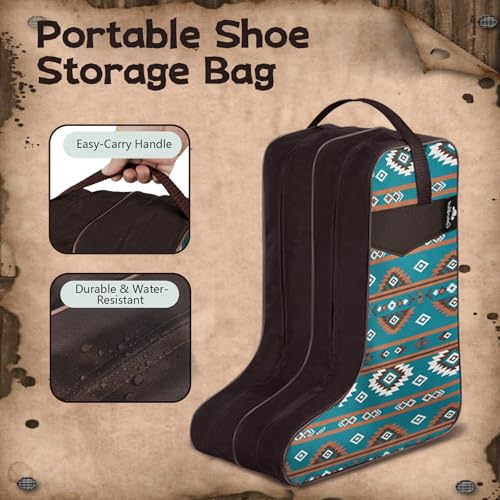 Cowgirl West Boot Bag – Western Cowboy Boot Travel Case with Southwest Aztec Pattern, Dual Zipper Tall Boot Storage for Rodeo, Horseback Riding & Equestrian Travel Fits Most Size4